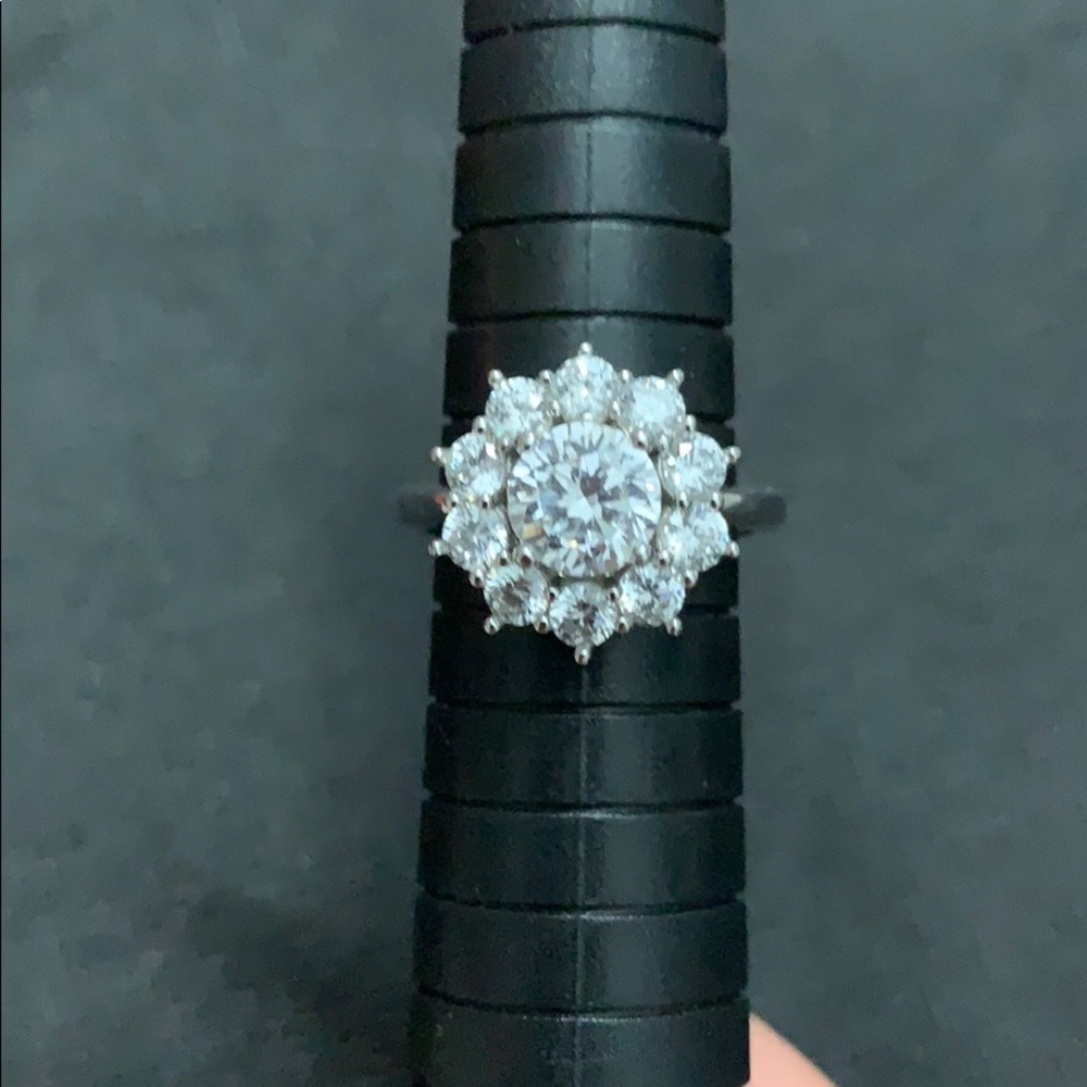Silver engagement cluster ring
